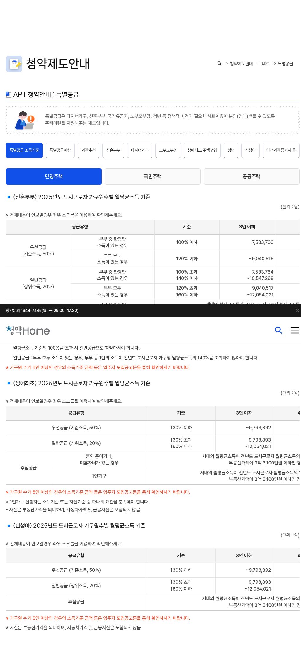 청약홈 소득기준 민영(2025) 생애최초 행