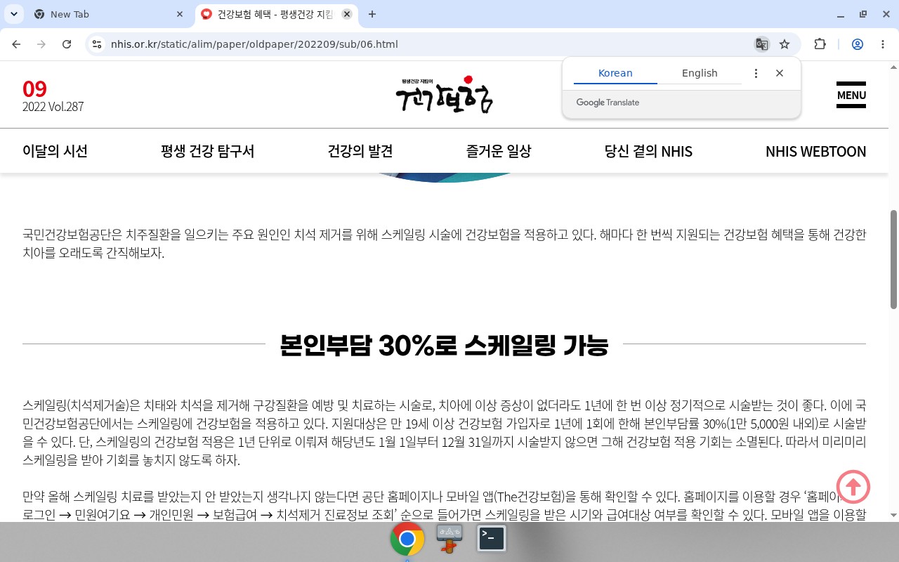NHIS 웹진 — 만19세+ 연1회 스케일링 본인부담 30%/약1.5만원(임산부 특례 없음)