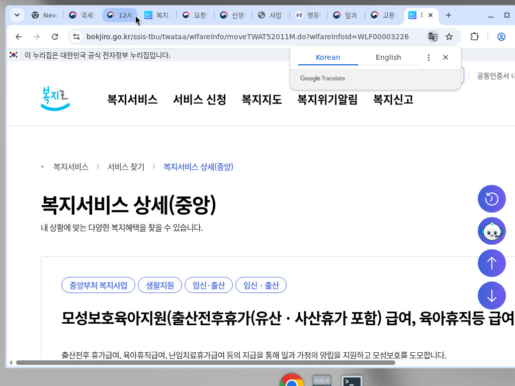 복지로 모성보호육아지원 WLF00003226 지원대상(출산전후휴가 포함)