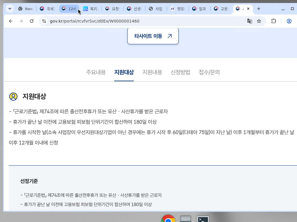 정부24 출산전후휴가 급여 지원대상