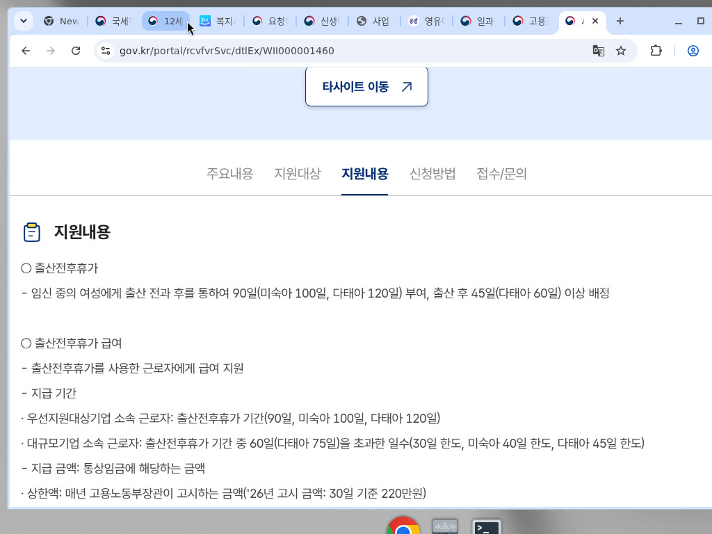 정부24 지원내용(상한 30일 220만원·’26년 고시)