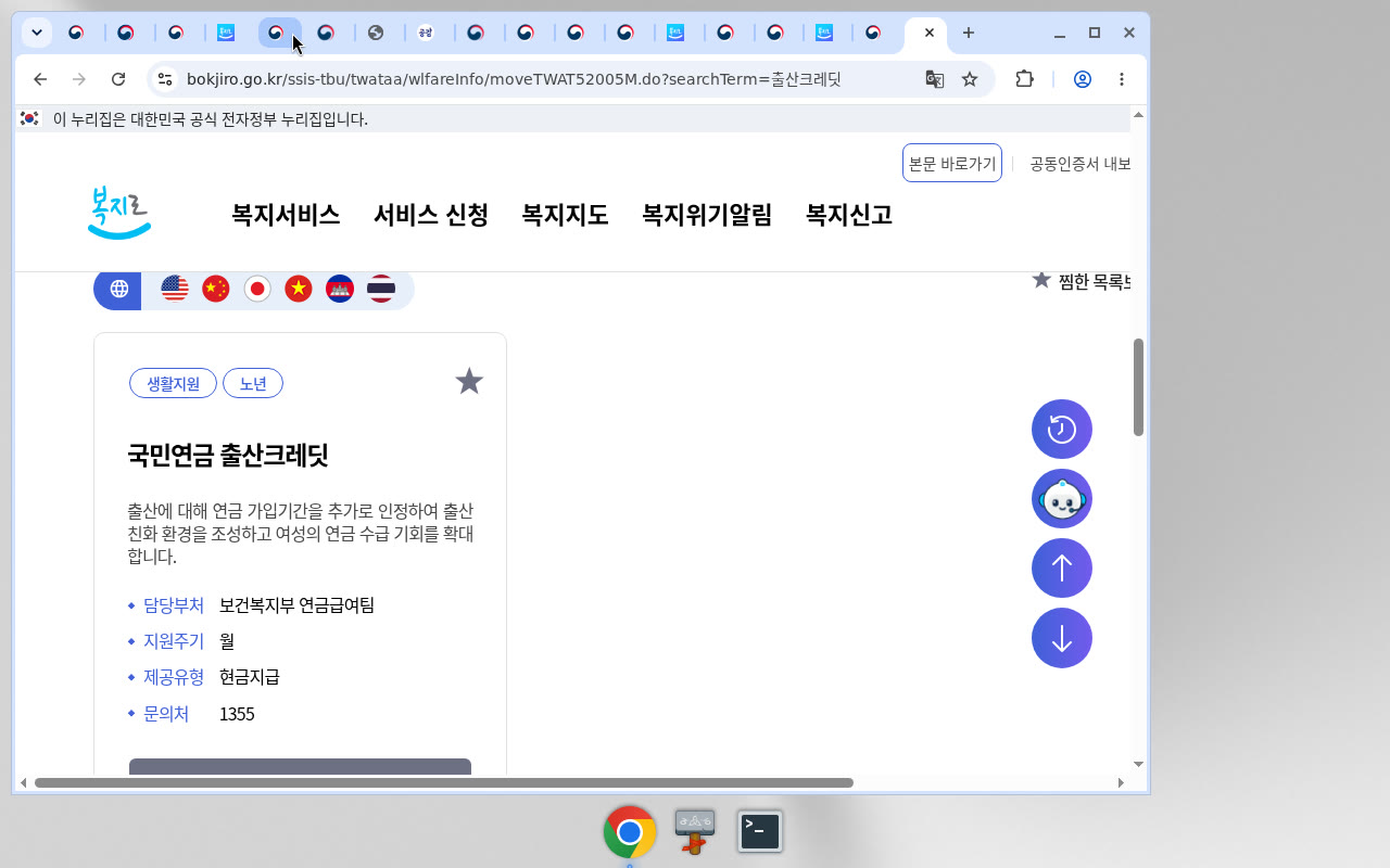 복지로 '출산크레딧' 검색결과(전용 WLF00004647)