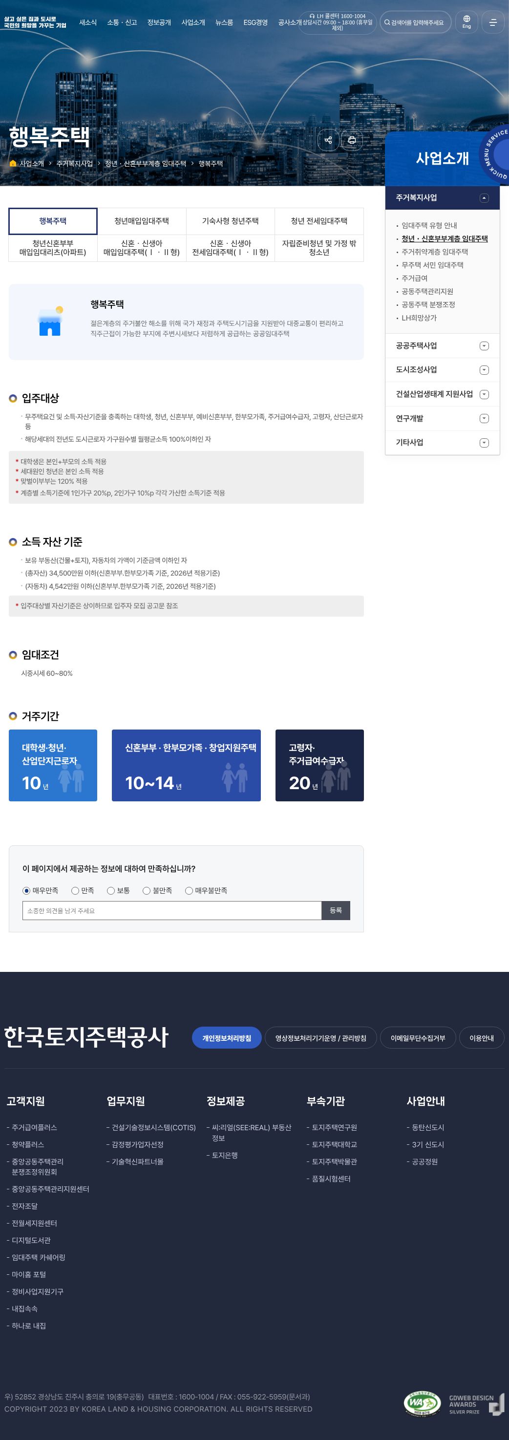 LH 행복주택 canonical 전체 페이지(입주대상·소득자산·임대조건·거주기간)